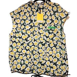 Diane Von Furstenberg Size XL Yellow Black Poppy Hooded Outdoor Vest Packable